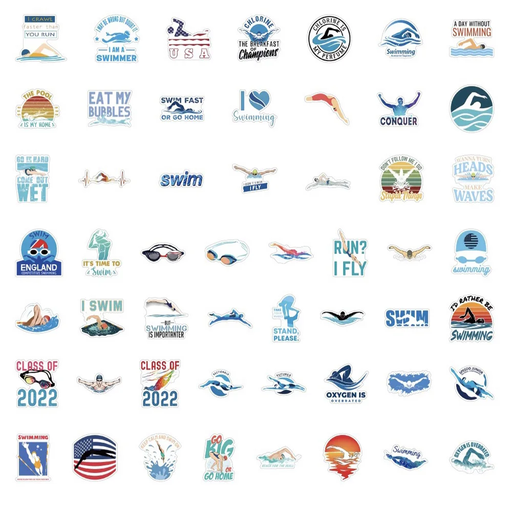 10/30/52PCS New Sports Swimming Sticker DIY Phone Laptop Luggage Skateboard Graffiti Decals Fun for Kid Gift