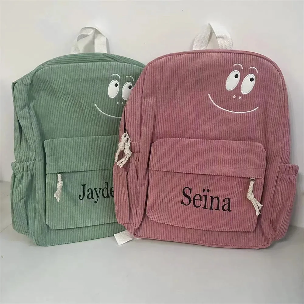 Corduroy Backpack Custom Embroidered Name Middle School Student Simple Campus Backpack Personalized Girls Outdoor Corduroy Bags