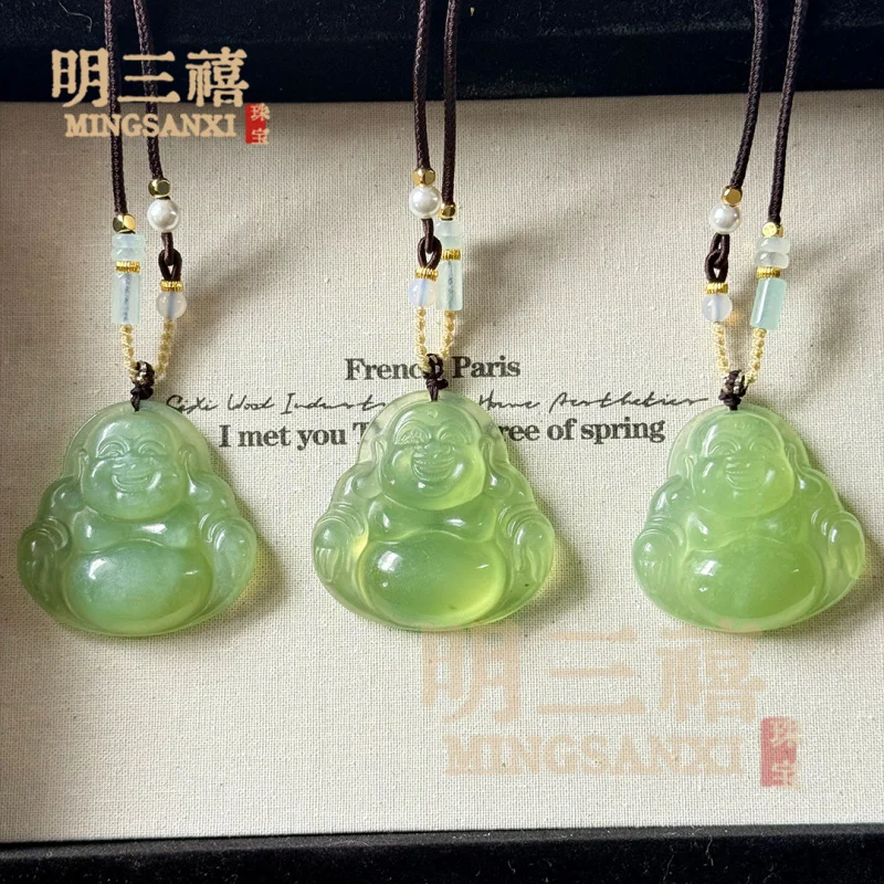 

Natural genuine , , ice-grade A-quality Xiuyan jade Maitreya Buddha pendant for men and wo