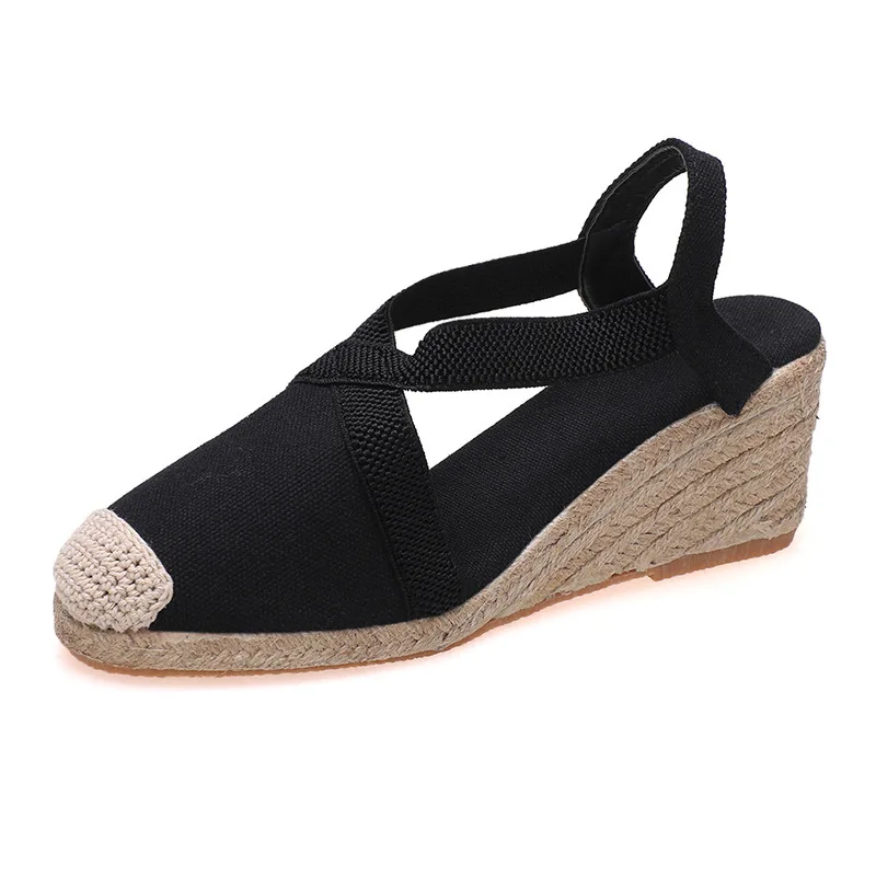 Grandi dimensioni estate donna tacchi alti espadrillas suola sandali con zeppa pantofola femminile paglia tessitura gladiatore Slingback scarpe da