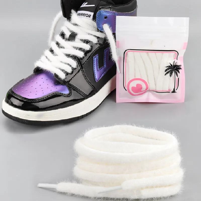 1 pair Black White Flat Round Hairy Soft Shoelaces 120/140cm Sneakers Sport High-top Low-top Canvas Shoestrings Laces Dropship