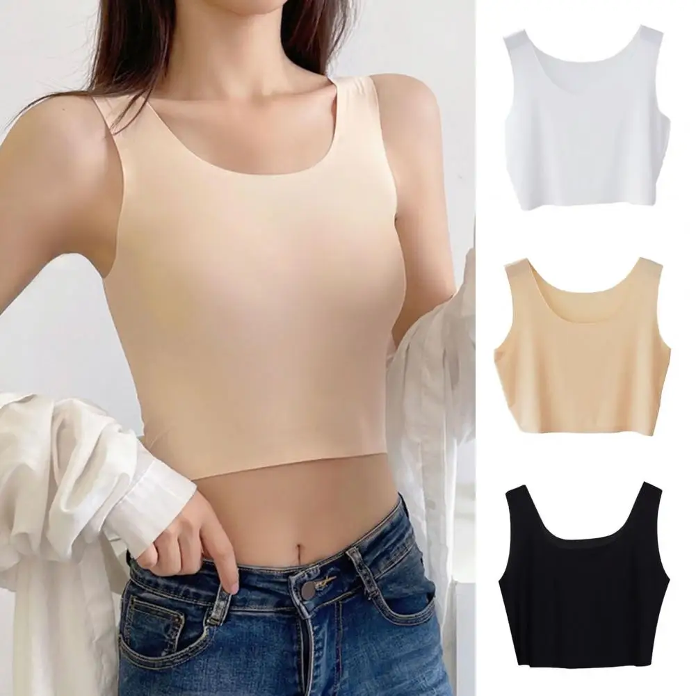 Women's Silky Tank Tops Elastic Cooling Sleeveless Camisoles Basic Shirt Ultra-Thin Seamless Cami V-Neck Summer Blouse Crop Top