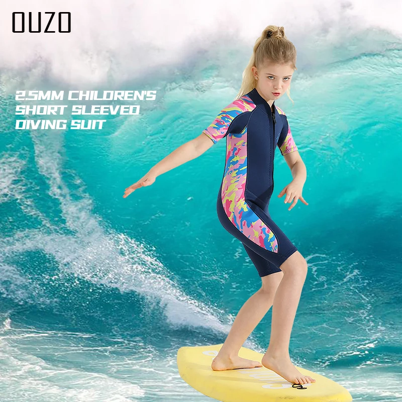 Children\'s 2.5mm Neoprene Wetsuit Boys Girls Cold Proof Warm Sunscreen Short Sleeve One-piece Snorkeling Swimming Diving Suit