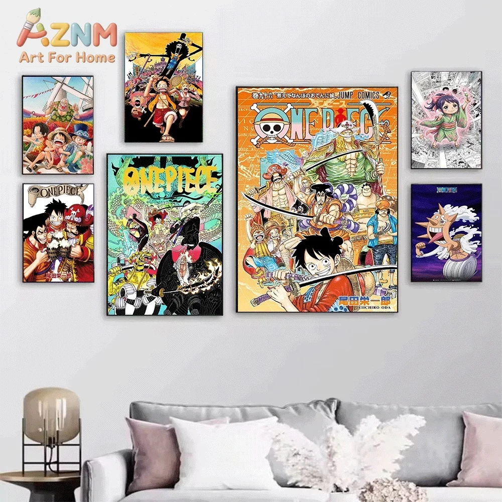 One Piece Anime Canvas Wall Art No Frame Luffy Clone Straw Hat Pirates Crew Manga Volume Cover Print Painting Bedroom Living R