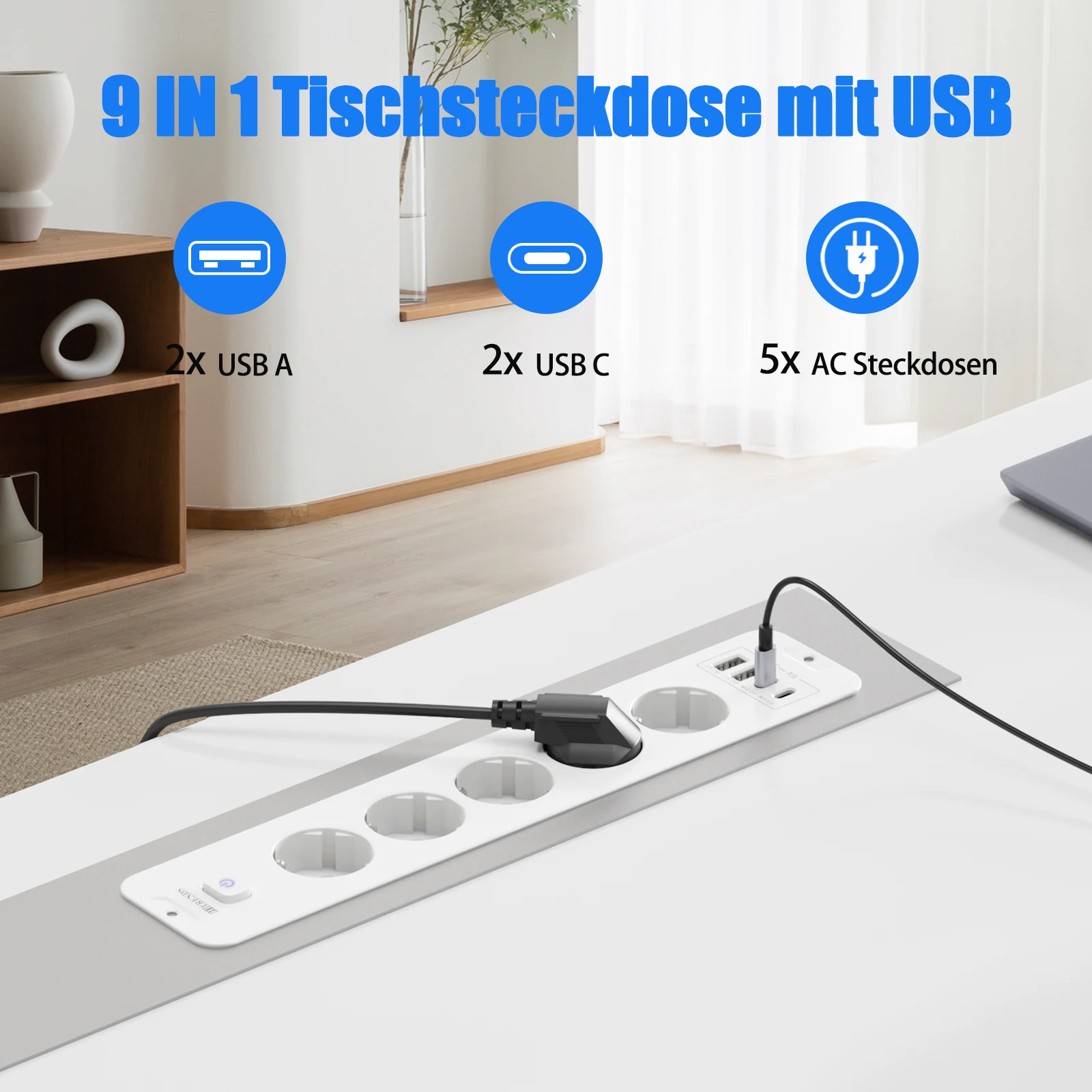 HITRENDS 10-in-1 Embedded Socket with 4 USB (2A2C) Fast Charging, PD20W Overload Protection, Multi-functional Wall Socket