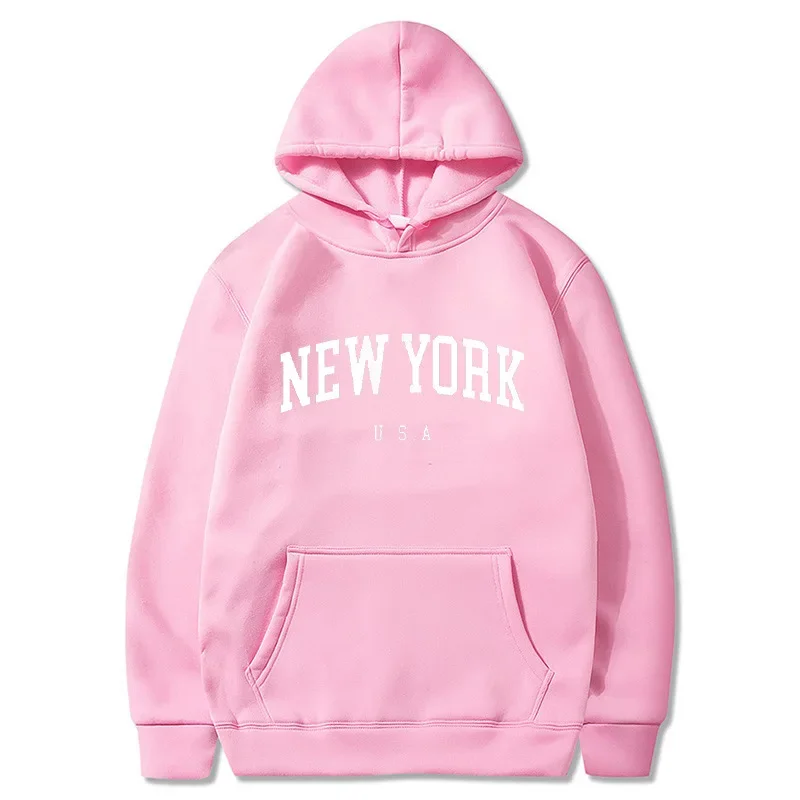 Fashionable New New York Letter Printed Men's Sports Pullover for Both Men and Women Loose Casual Trend,solid Color Hooded