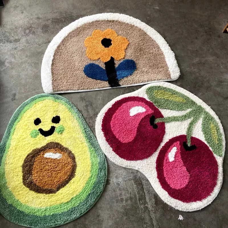 Cherry Orange Avocado Strawberry Fruit Shaped Cartoon Kitchen Mat Anti-Slip Bedroom Floor Carpet Hallway Rug Entrance Doormat