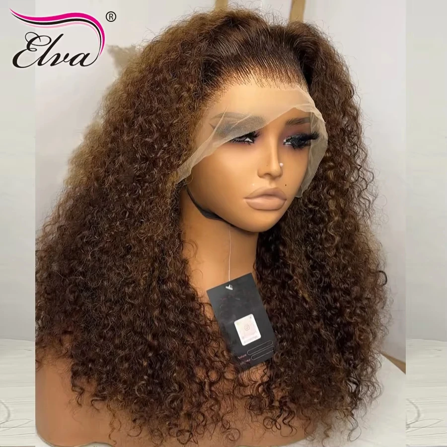 Ультра прилегающие Ombre Медово-коричневые надувные вьющиеся парики 13x6 HD Кружевные фронтальные парики из человеческих волос Невидимые HD Кружевные фронтальные парики Melt Skins