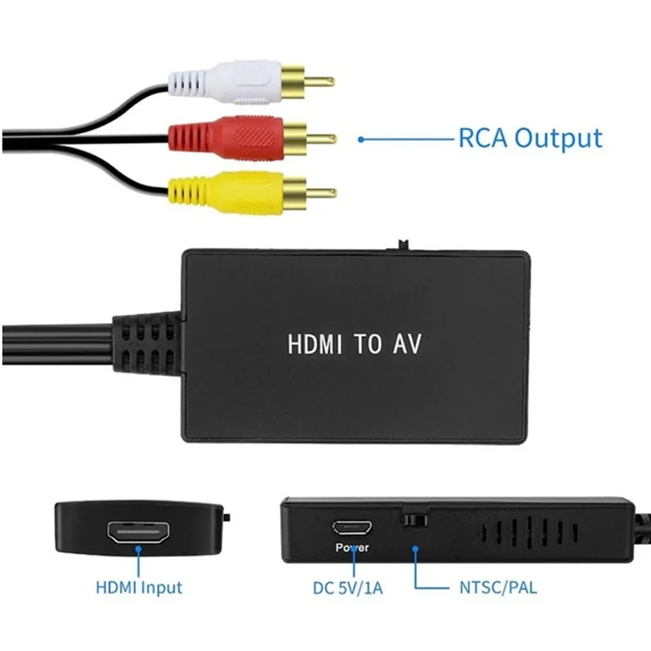 HDMI-kompatybilny z RCA AV/Adapter CVBS konwerter wideo HDMI do RCA AV/CVSB L/R wideo 1080P Mini HDMI do AV podpórka NTSC PAL