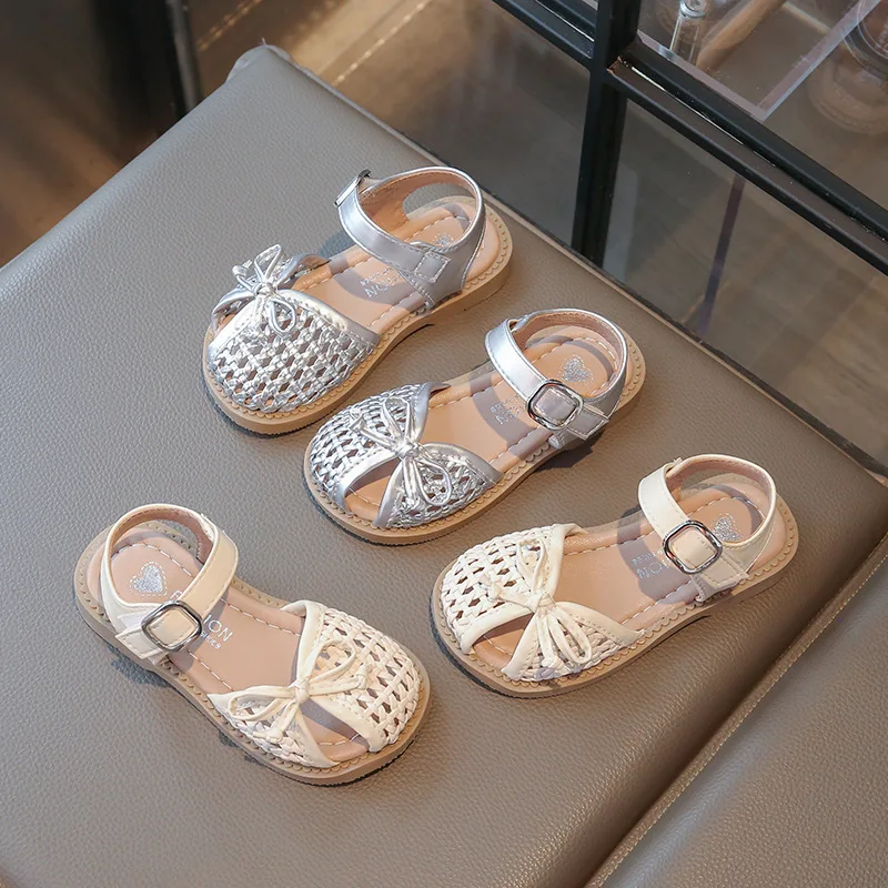 

Braided Peep-toe Kids Sandals Butterfly-knot Sweet Soft Breathable Footwear New Summer Girls Sandals Princess Beach Shoes