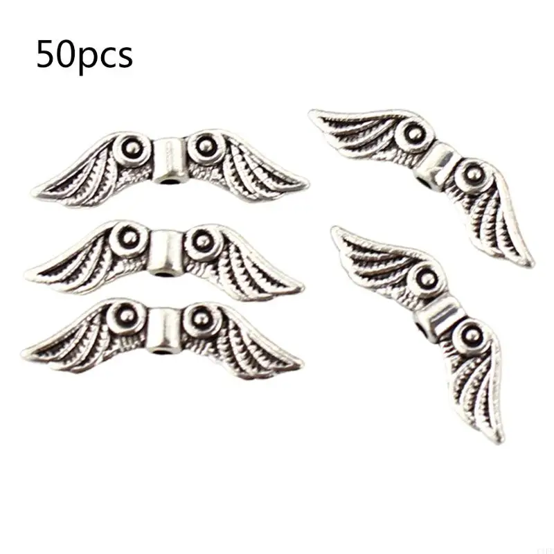 C1FE 50 PCS PCS Angel Wing Spacer Metal Charm Beads for Diy Bracelets Colares Jóias