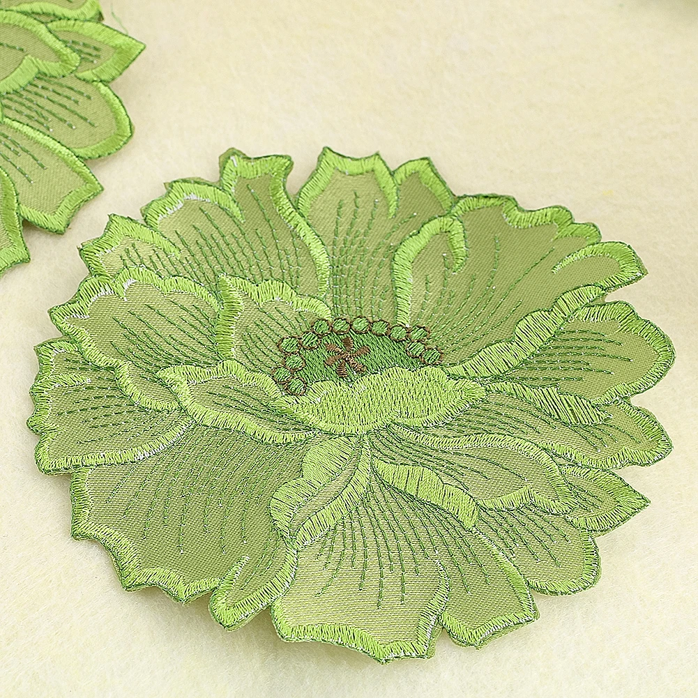 2PCS Large Embroidered Green Lotus Leaf Patches for Clothing Hanfu Hole Scrapbook Accessories DIY Apparel Sewing Supplies