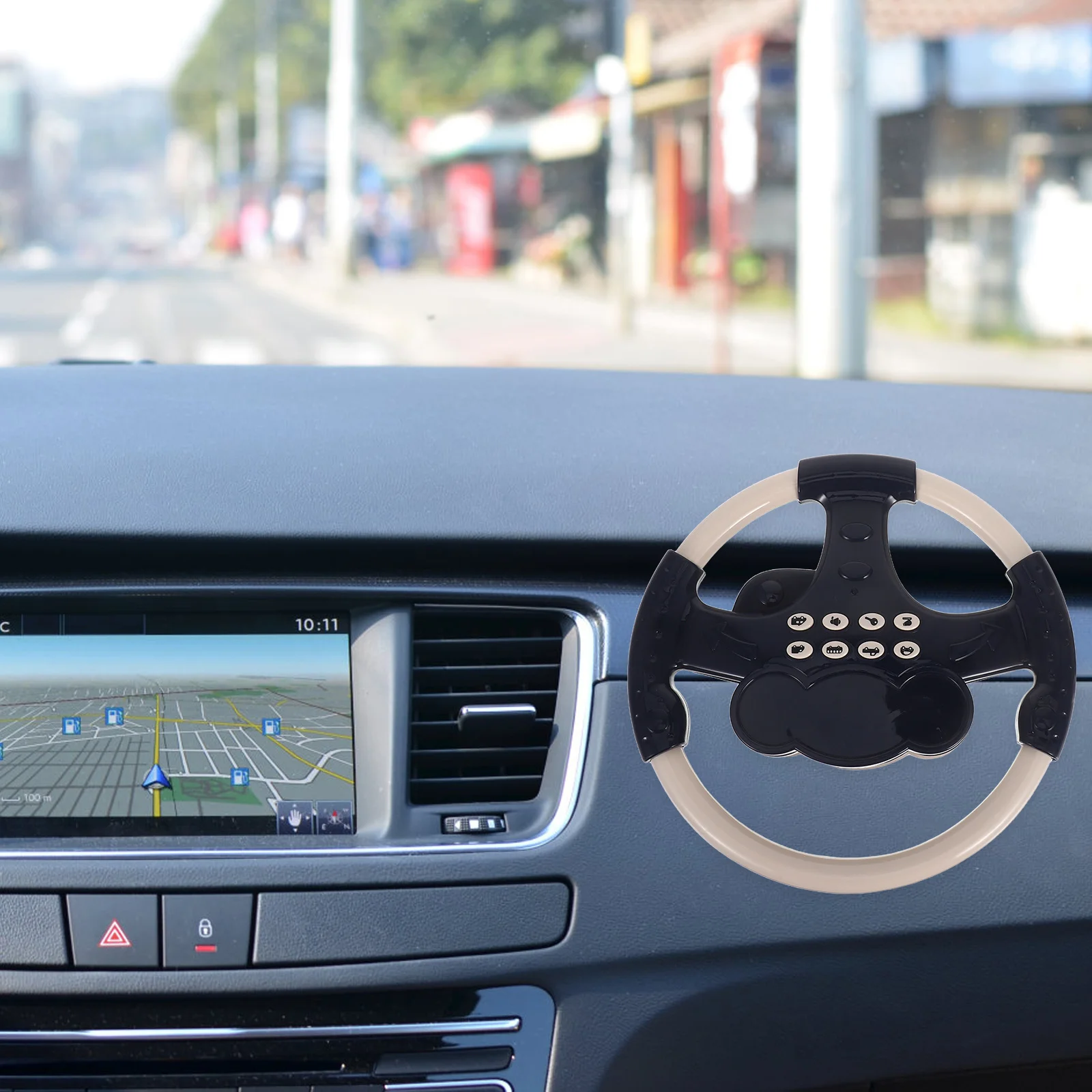 

Children Simulation Steering Wheel Interactive Driving Experience Sound Lights Suction Cup Secure Playset For Toddlers Kids
