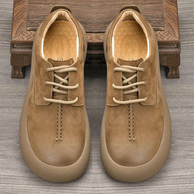 LIHUAMAO Thick outsole Cow leather Men‘ Shoes lace up shoes Casual Sneakers outdoor hiking work shoes sport footwear walking