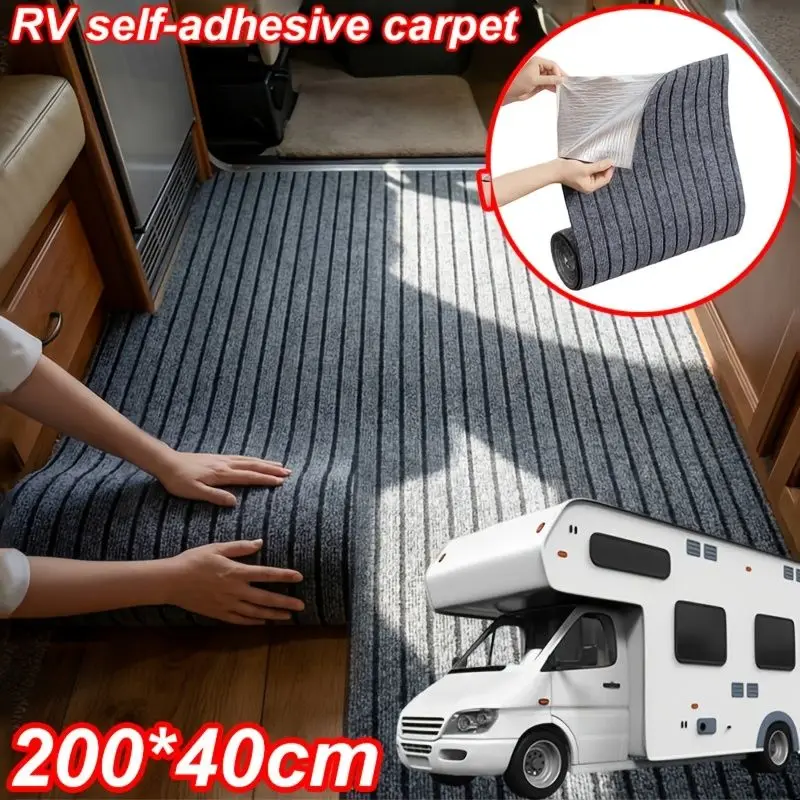 

1pc Caravan Door Mat 40x200cm Adhesive Non-Slip Carpet Solid Color Striped Floor Mat Room Decoration Tailorable Motorhome Carpet
