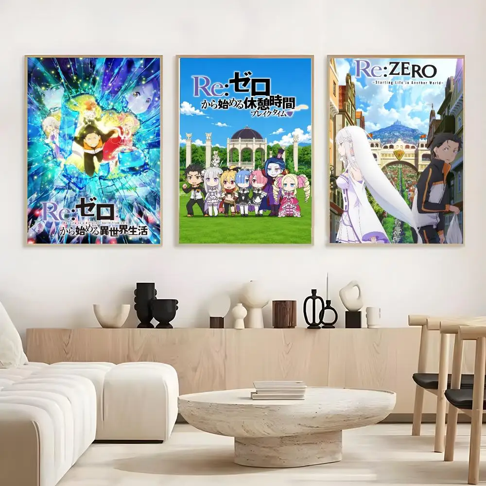 Anime Re Zero Poster Frameless Poster Self-adhesive Art Waterproof Paper Sticker Coffee House Bar Room Wall Decor