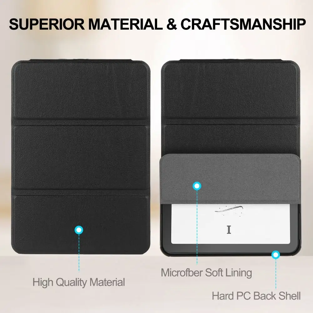 Auto Wake/Sleep Case Tri-fold Shockproof e-Reader Cover Wear Resistant Leather for Kindle Paperwhite 12th Gen 2024 (7 inch)