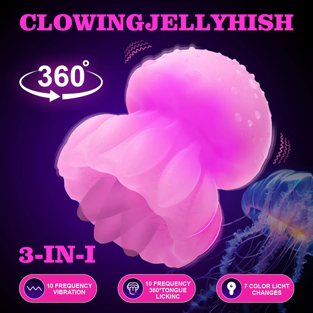 Tongue Licking Cliroris Powerful Vibrator for Women Clitoral Stimulator with LED Rainbow Sex Toys for Couples Jellyfish Vibrator