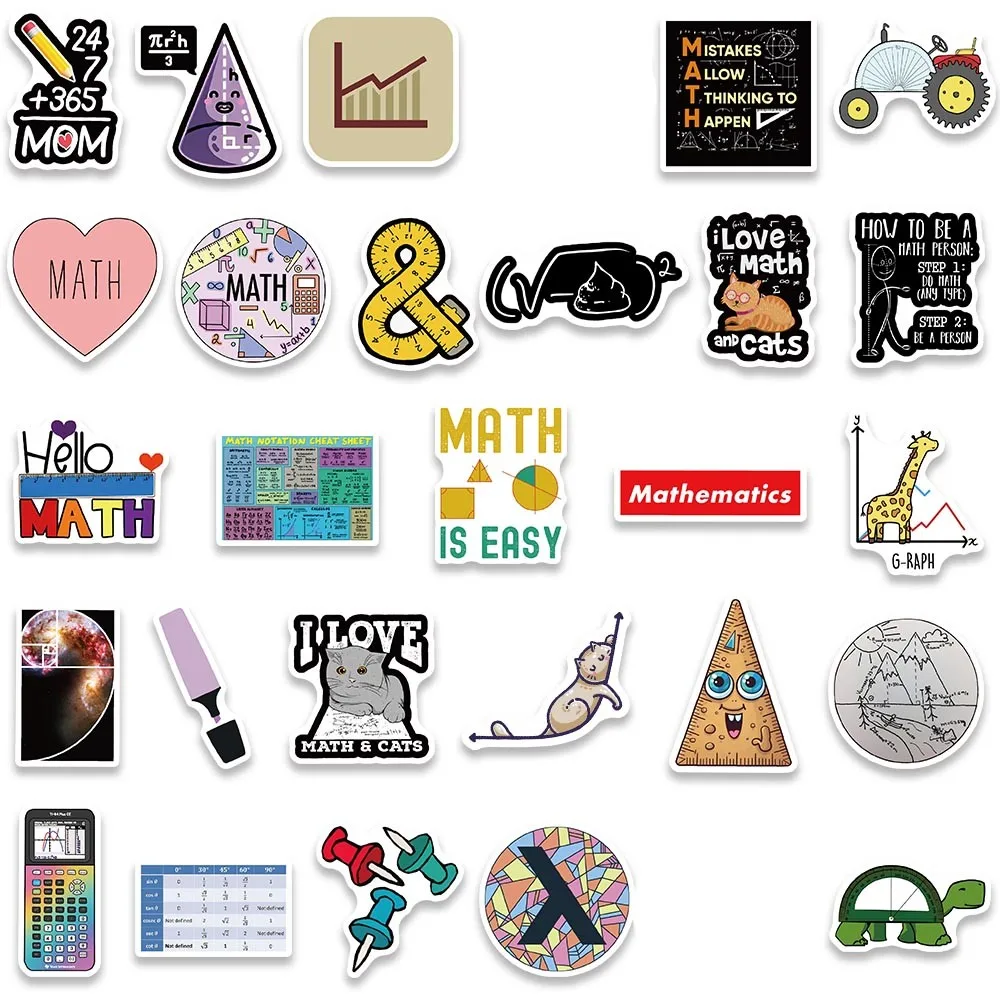 58pcs Vinyl Laptop Sticker Funny Cute Cartoon Math Decals Luggage Notebook Phone Bicycle Car Waterproof Graffiti Kids Toy