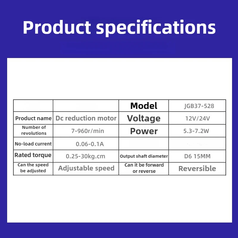 JGB37-528 Deceleration Motor Miniature DC Silent 12V24V960rpm Motor All-metal gear reversible interval speed regulating motor