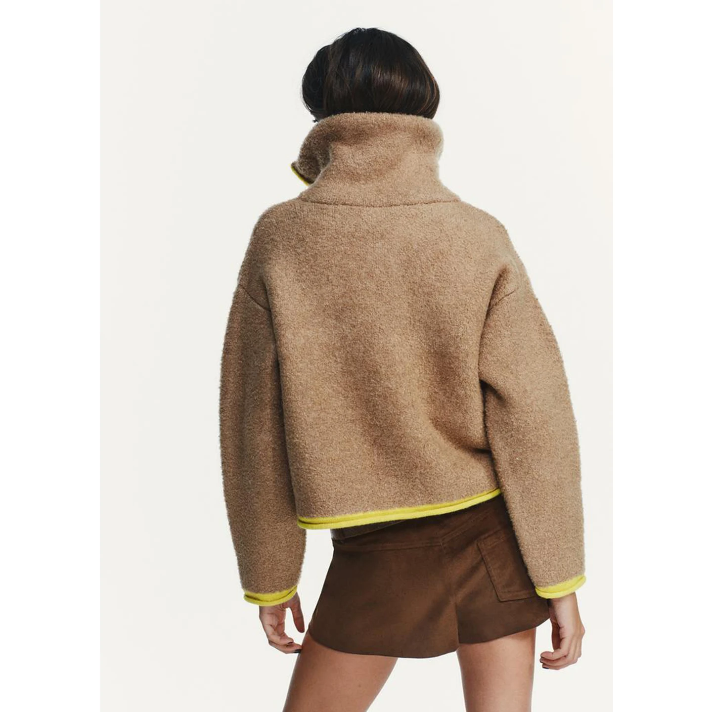 Autumn Winter Women's Casual High Collar Long Sve Color Blo Knitted Pilot Jaet Outerwear Stand Fit Zipper Closure P...