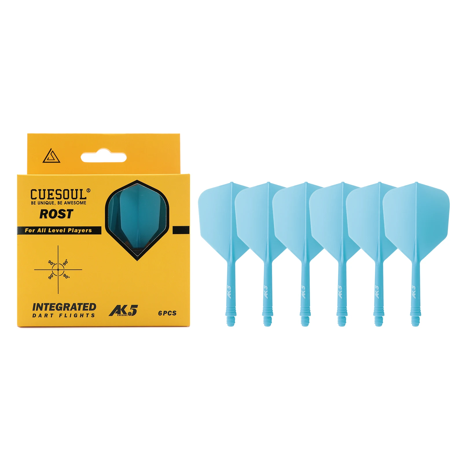 CUESOUL Integrated Dart Shaft and Flights 6 Pcs Big Wing Shape-Blue 28mm