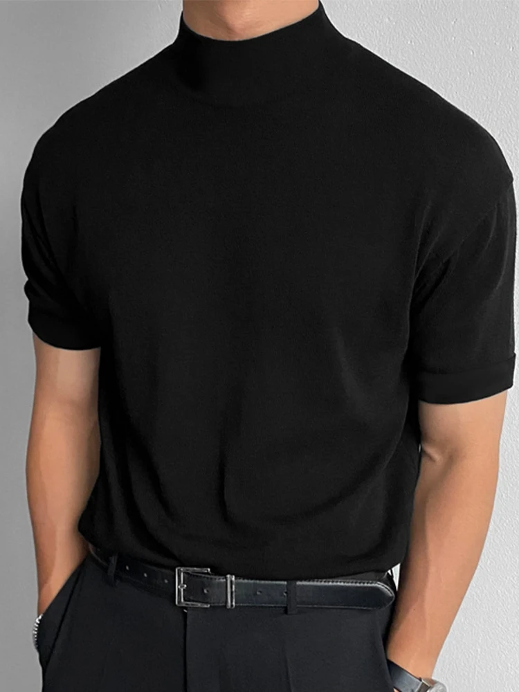 

Мужская цветная футболка с высоким воротником, корейская футболка с базовым слоем, дышащая легкая летняя футболка ort Sve