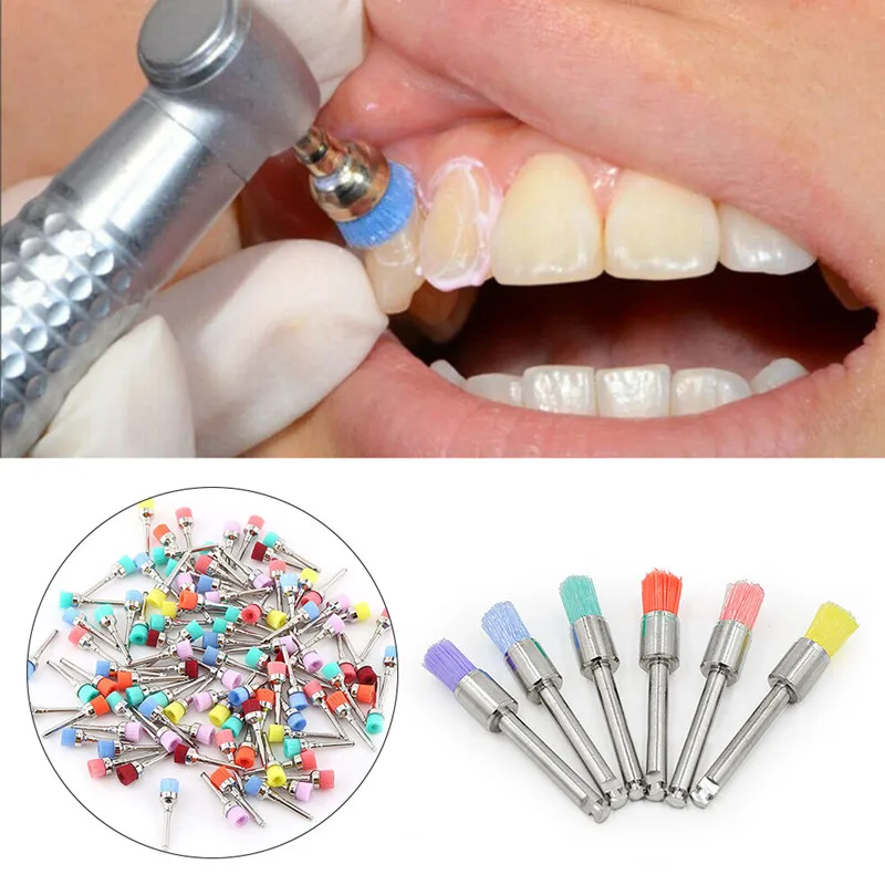 100/50Pcs Dental Teeth Polishing Brushes Colorful Nylon Latch Bowl /Flat Type Teeth Whitening Care Clean Polishing Prophy Brush