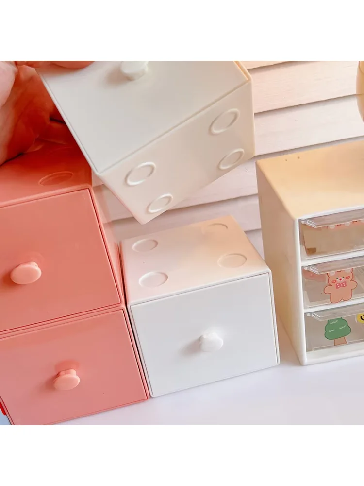 Pastel Square Storage Box Stackable Modular Drawer Organizer with Lid for Makeup Jewelry Desktop 9*9.2*8cm