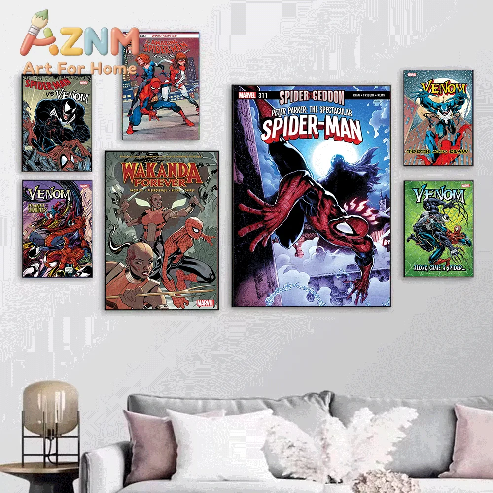 Marvel Spidey School's Out Comic Canvas Print, Superhero Comic Cover Graphic Art Poster, Frameless Canvas Wall Picture for Man