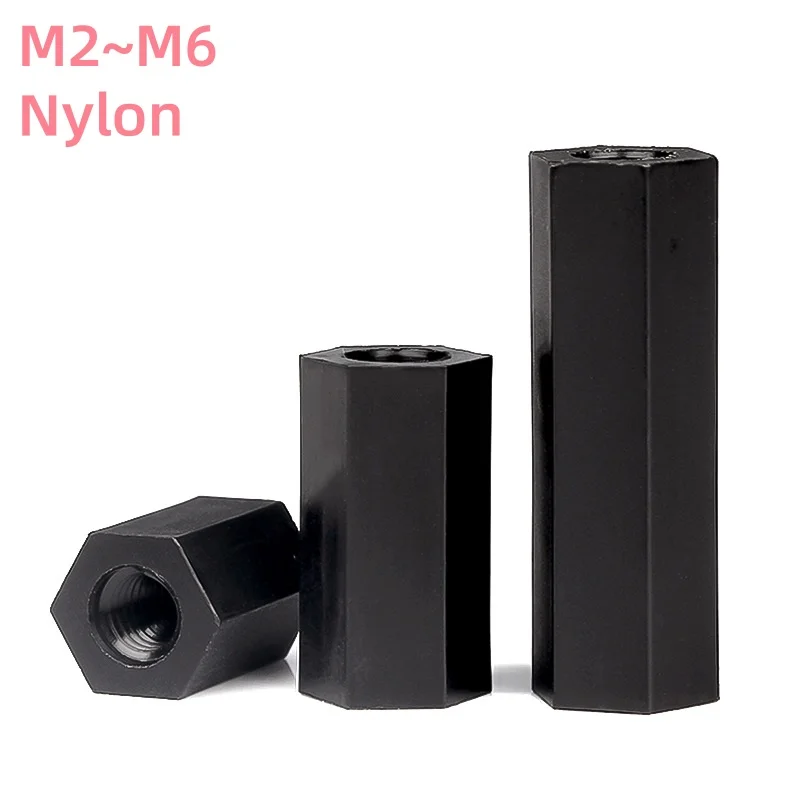 

M2M2.5M3M4M5M6 Nylon Black Hex Female Standoff Nylon Double Pass Plastic Hexagon Thread PCBMotherboard Spacer Column plate nut