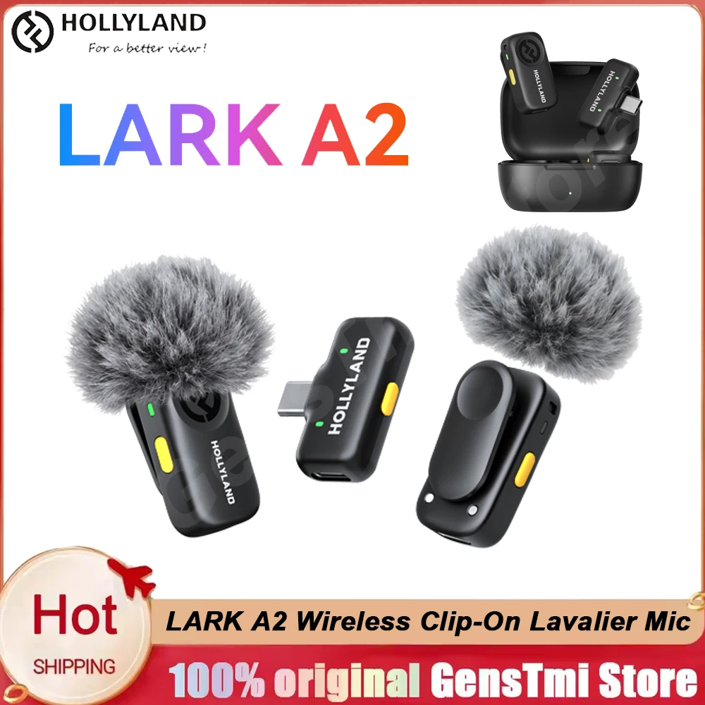 Hollyland LARK A2 Wireless Clip-On Lavalier Mic, AI Noise Cancellation 24bit HD Audio 200M Range for iOS Android Live Vlog