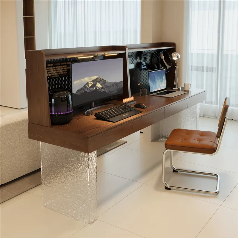 French Solid Wood Computer Desk Modern Minimalist Acrylic Floating Office Study Desk Living Room Bedroom Furniture Bureau FYFD
