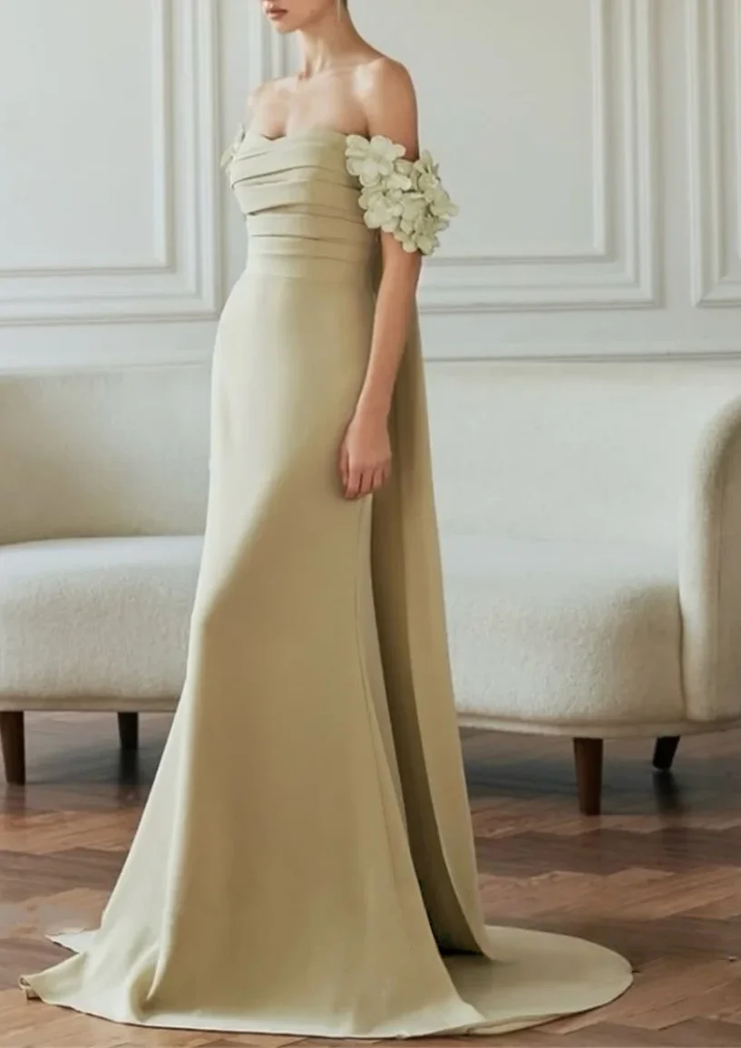 Modeyn estilo elegante camisa flor plissado trompete fora do ombro vestidos longos banquete socialite ocasião especial personalizado