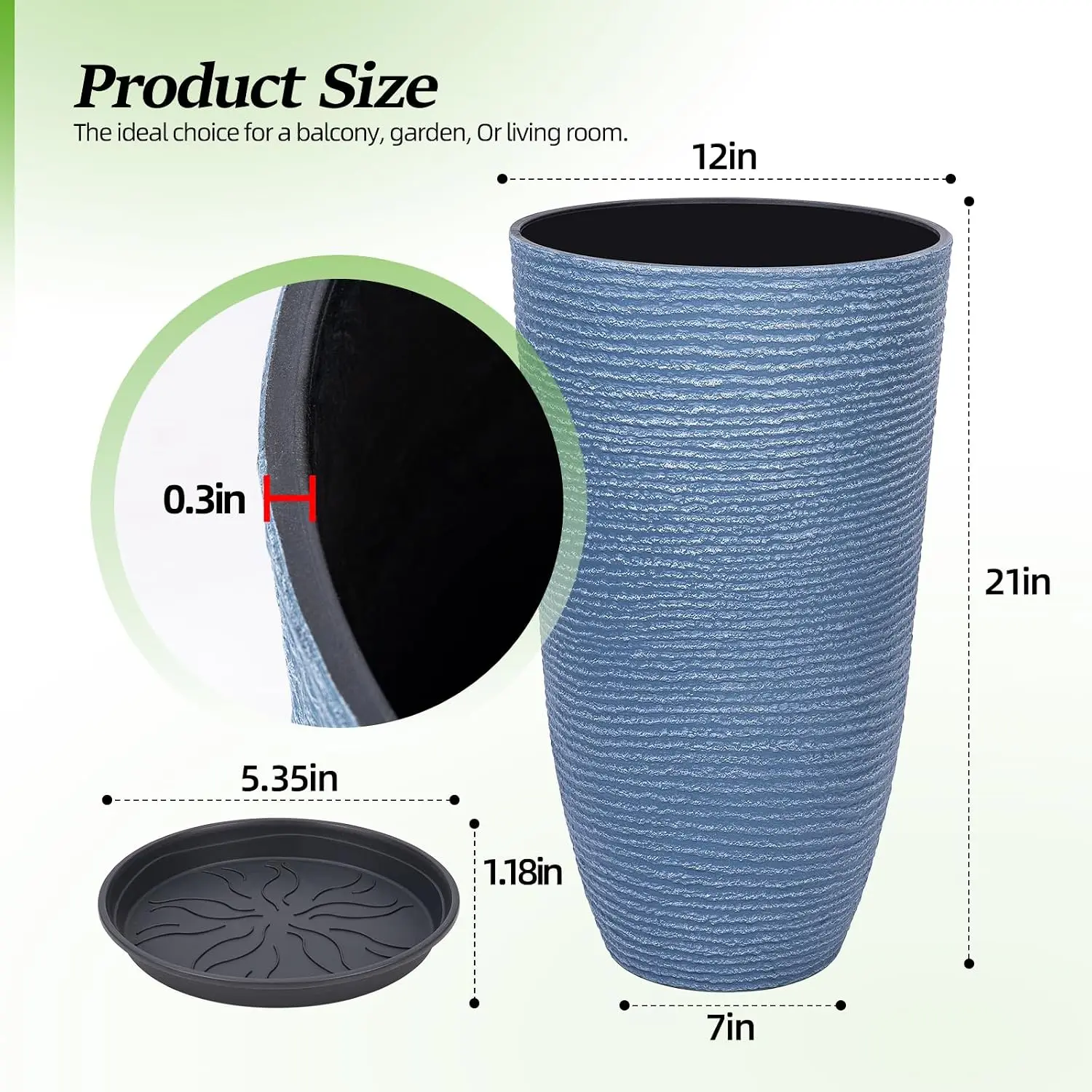QCQHDU Set of 2 9 Gallon Tall Large planters for Outdoor/Indoor Plants of 12