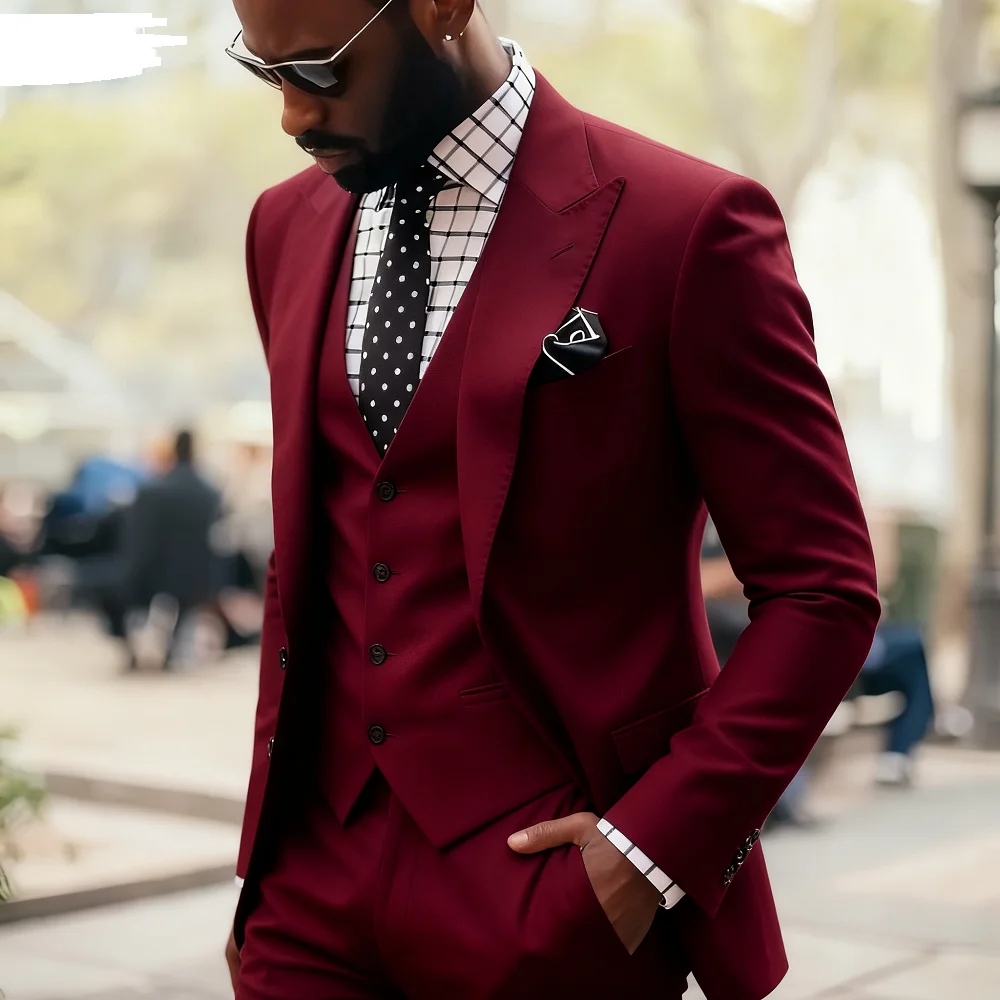 3Pieces Blazer Vest Pant Casual Lapel Tuxedos for Men Slim Fit Solid Smoking Customizable Boys Tuxedo Suits