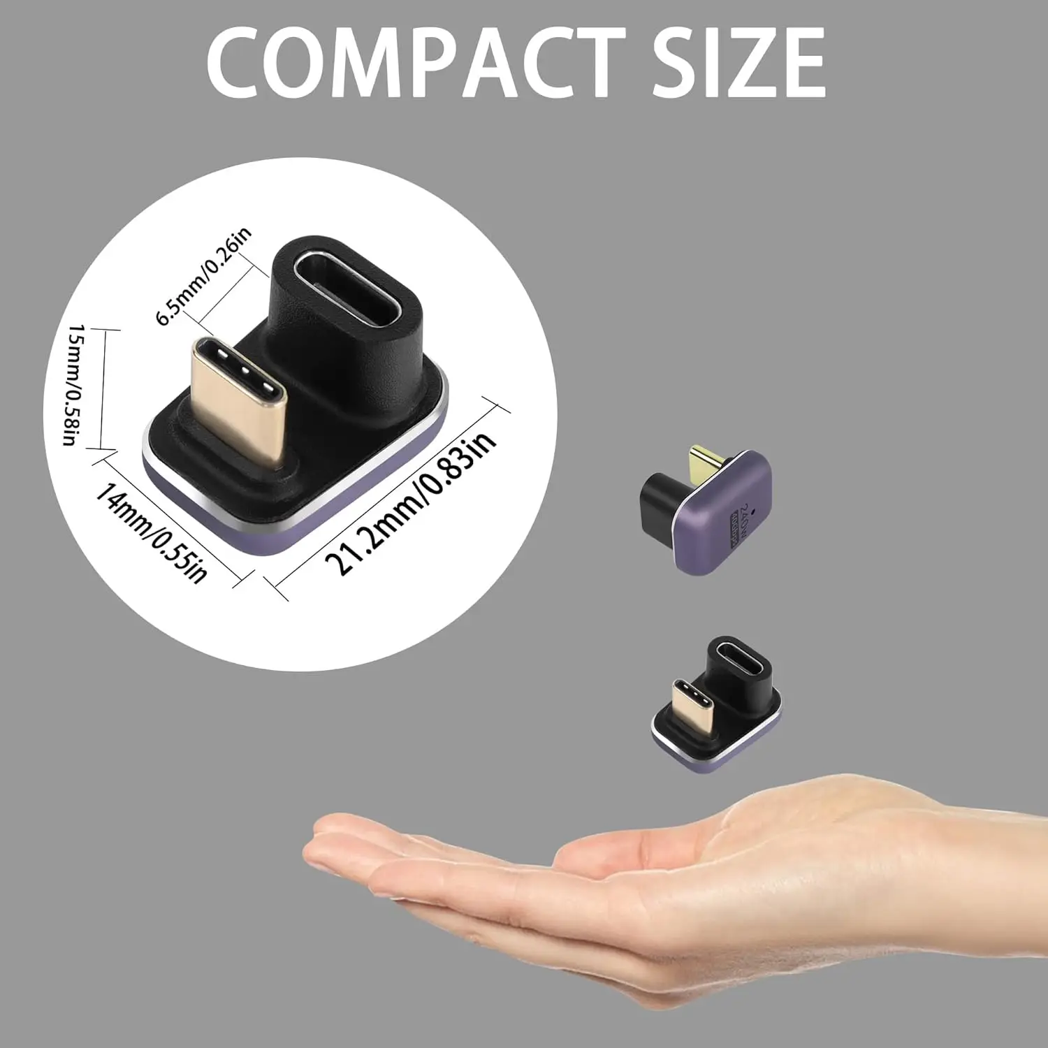 240W USB 180 Degree Adapter U Shape Type C 4 Male to Female 40Gbps Connector for Thunderbolt Switch, MacBook Laptop Tablet Phone