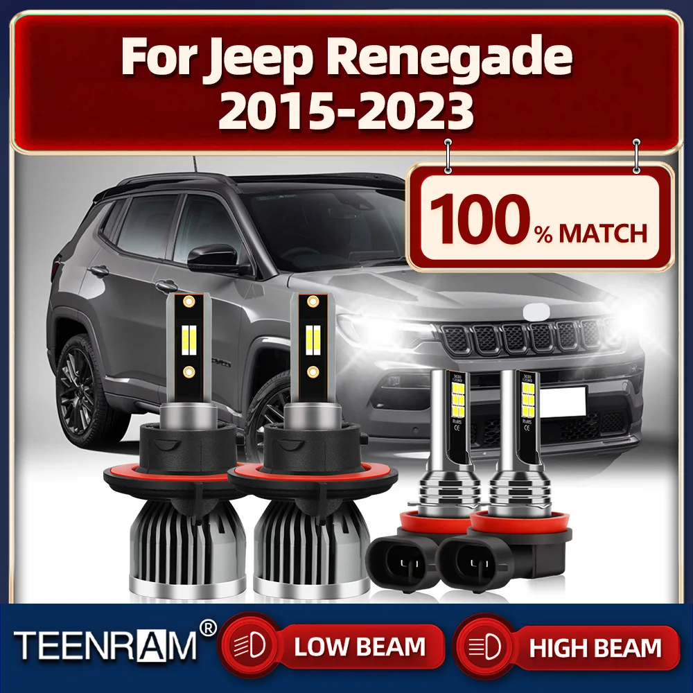 

Canbus LED Headlight 40000LM Auto Headlamps Bulbs 6000K High Low Beam Fog Lights 12V For Jeep Renegade 2015-2020 2021 2022 2023