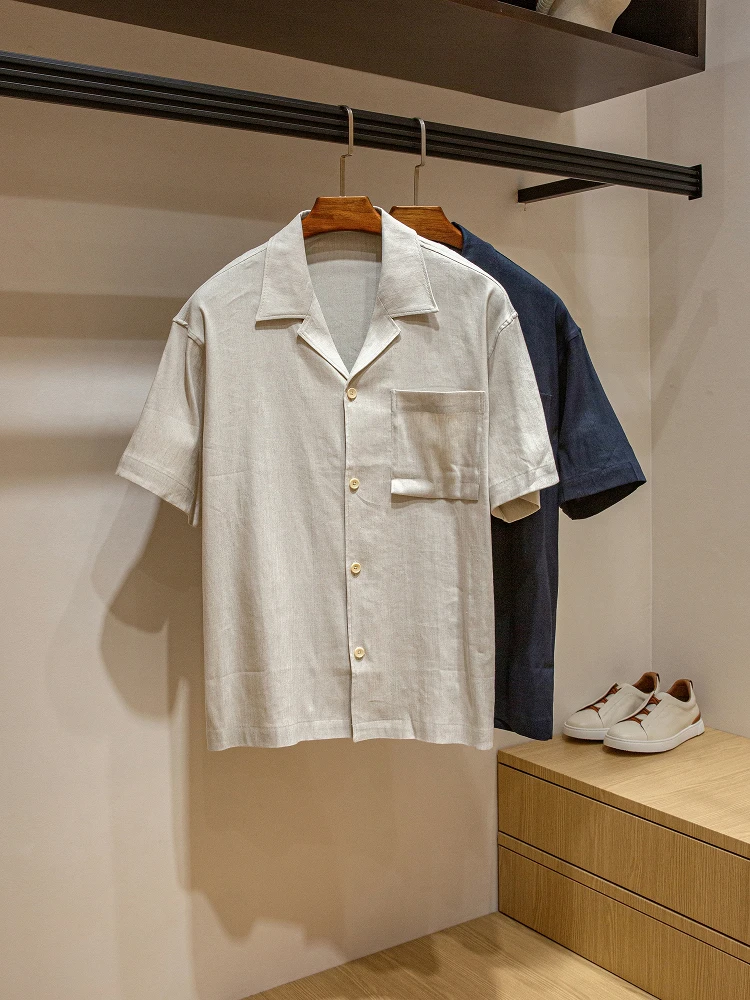 

Итальянский Relax Sle! Классическая летняя дышащая мужская рубашка из льняной смеси в стиле преппи с кубинским воротником, короткий рукав, модная городская тонкая модель