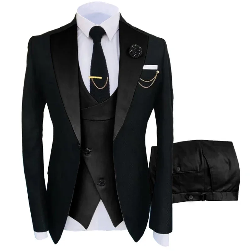 3 Pieces Wedding Tuxedos Groomsmen Wear Slim Fit Men Suits Jacket Vest With Pants Notched Lapel Male Fashion Costume