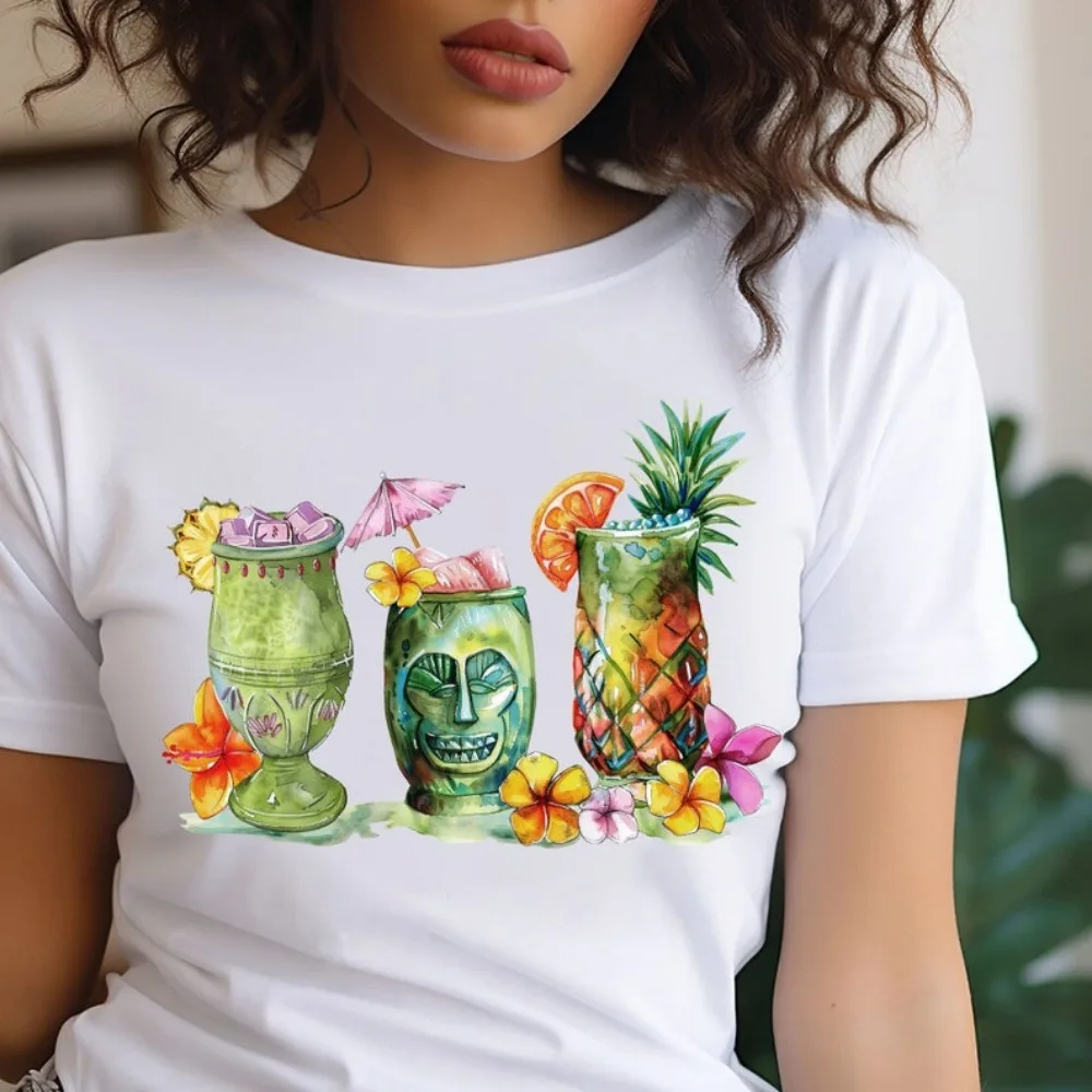 Funny Summer Cocktail Drink Girls Tee Tropical Drink Alcohol Graphic Printed Cotton Shirt Girls Tour High Quality Men's T-shirt