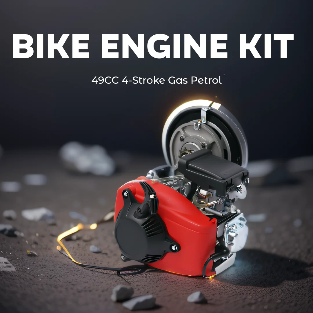 

49CC Motorized Bicycle Kit Bike Engine Kit Single Cylinder 4-Stroke Gas Petrol Motorized Bike Engine Scooter Belt Gear