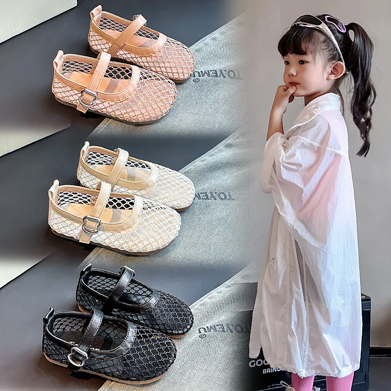 

Fashion Girls' Shoes Summer New Kids Sandals Soft Soled Girls Mesh Shoes Anti Slip Child Beach Shoe Simple Girl Sandals 23-34