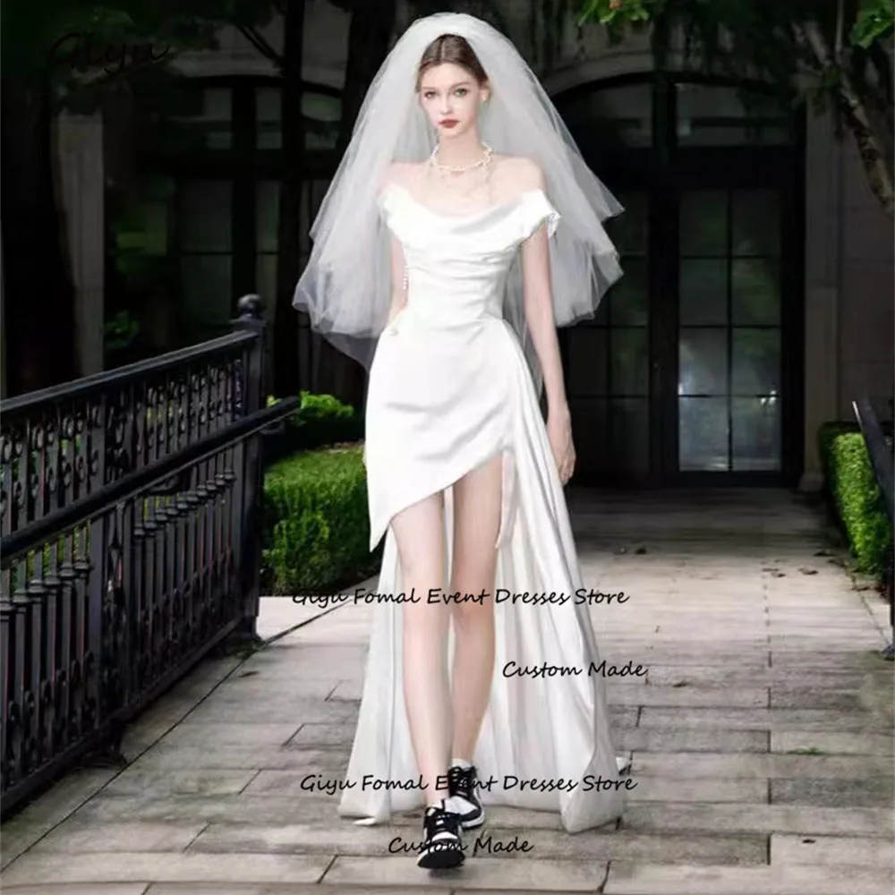 Giyu stile moderno piega corea abito da sposa servizio fotografico al largo della spalla con treno Vestidos Novias Boda smilesull muslimays singles abito da sposa