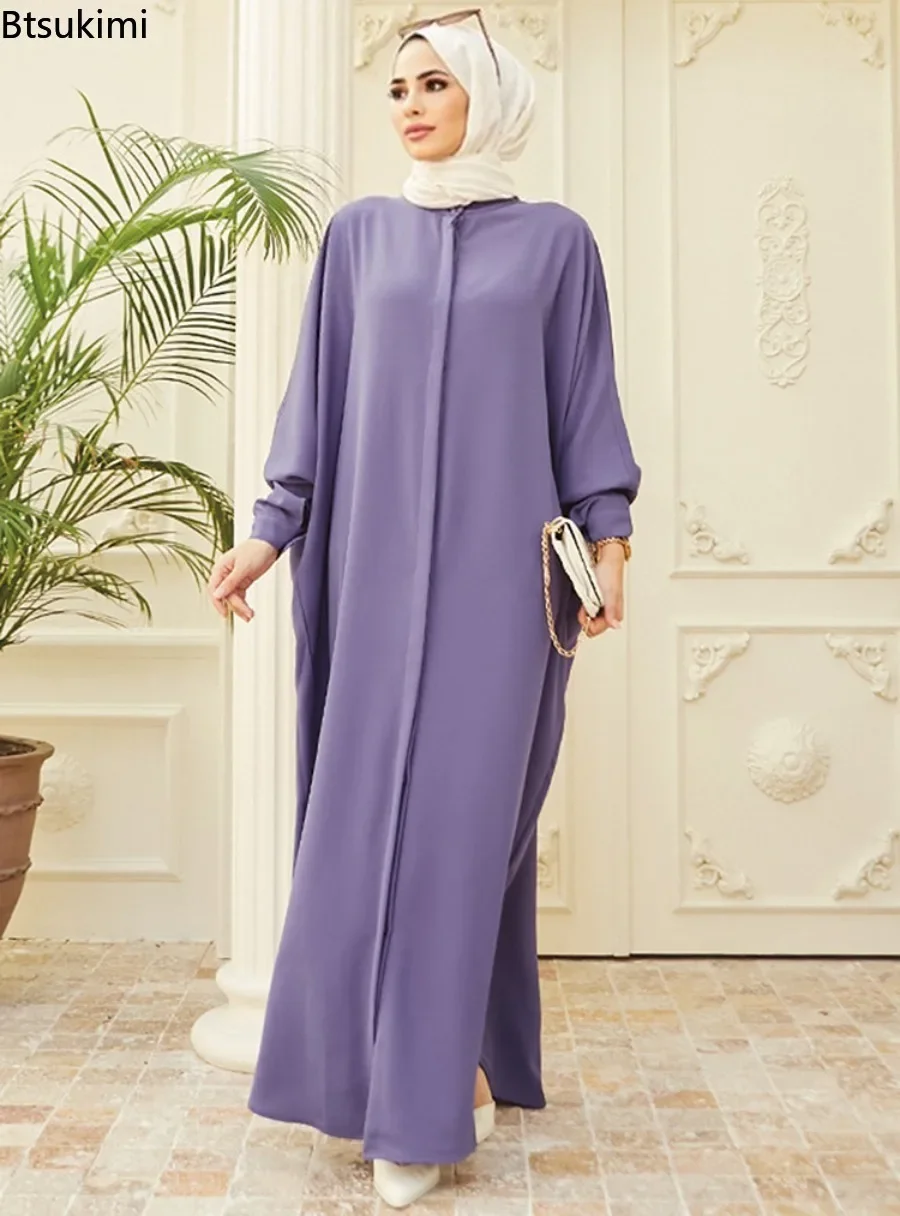 

New Fashion Women's Muslim Solid Long Dress Dubai Loose Elegant Bat Sleeves Robes Middle East Kaftan Robe Female Abaya Musulmane