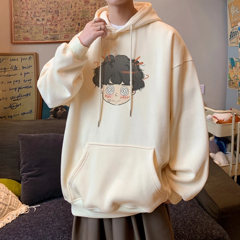 

Японская толстовка с капюшоном в стиле мультфильма для мужчин, повседневная, свободного кроя, оверсайз, весна-осень, модная, брендовая, для пар, молодежная, популярная