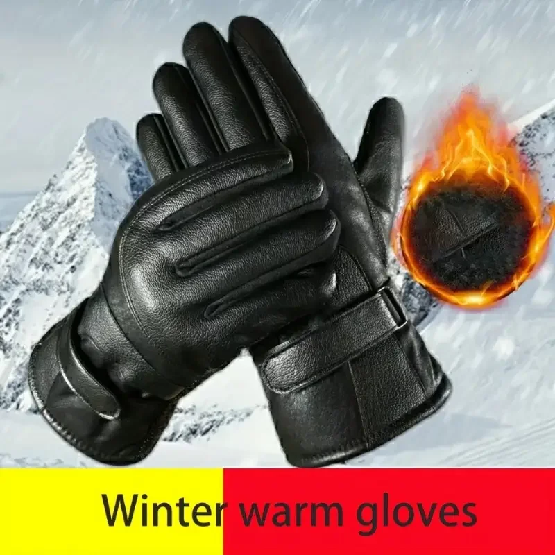 

1 Pair Winter PU Leather Gloves for Men, Warm Touchscreen Texting, Driving Motorcycle Gloves,Outdoor Sport and Work Gloves