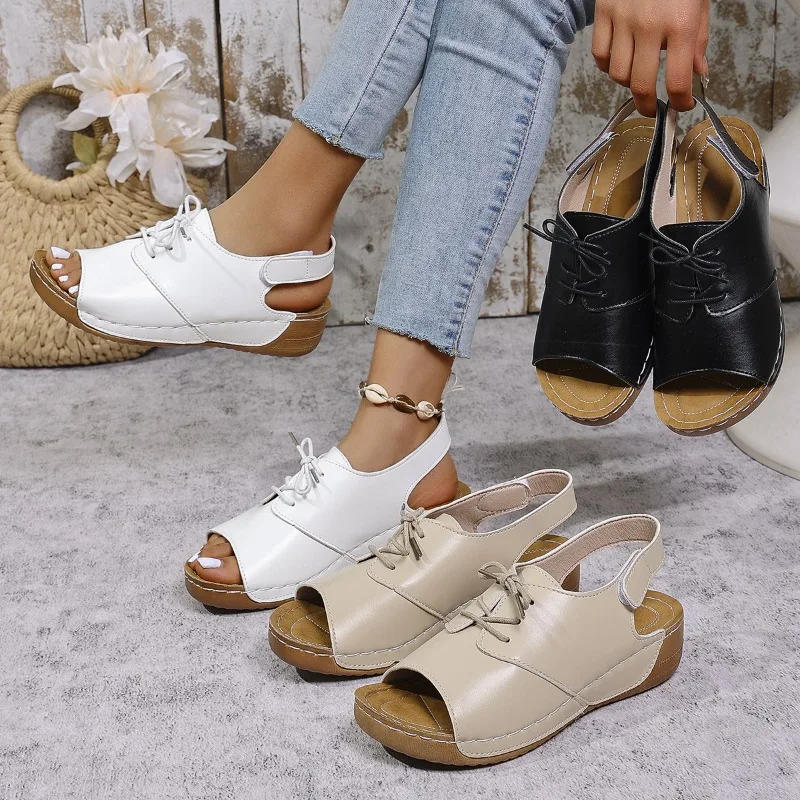 

The Best-selling Summer New Women's Shoes in 2025: Simple Large-sized Lace-up Thick-soled Comfortable Women's Sandals 36-43