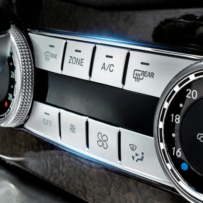 16ชิ้นฝาครอบปุ่มแผงหน้าปัด AC ปุ่มสติกเกอร์ปิดสื่อสำหรับ Mercedes Benz C GLK CLS ML GLE W204