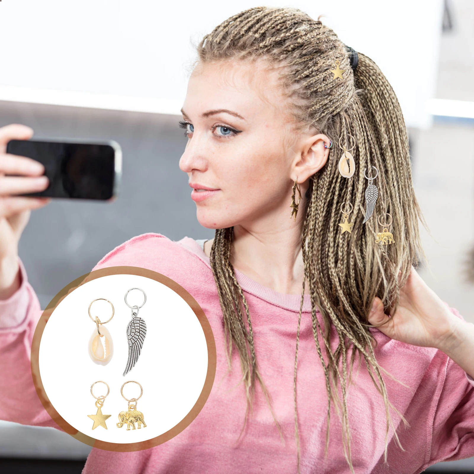 

21pcs Zinc Alloy Hair Accessories for Braids Jewelry Beads Women Dances Safe Reusable Easy Open Close Non Corrosive Hair Charms